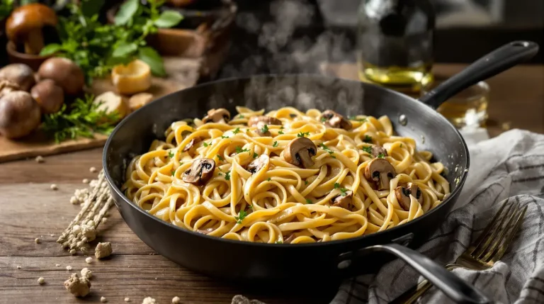 Cuits ensemble, nappés de crème et ultra fondants : mon one pot pasta aux champignons rapide et réconfortant